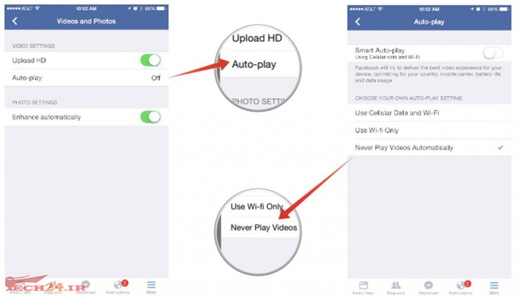 غیرفعال کردن دانلود اتوماتیک ویدیو در Facebook app