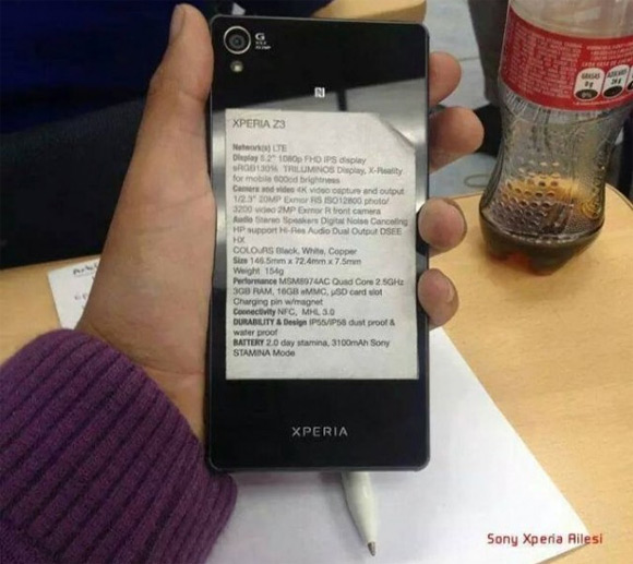 مشخصات کامل سونی اکسپریا زد 3 - Xperia Z3 فاش شد .